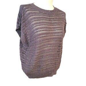 Alfani Sleeveless Sweater Top Open Weave Grey with Silver Sequins NWT Sz M DH104